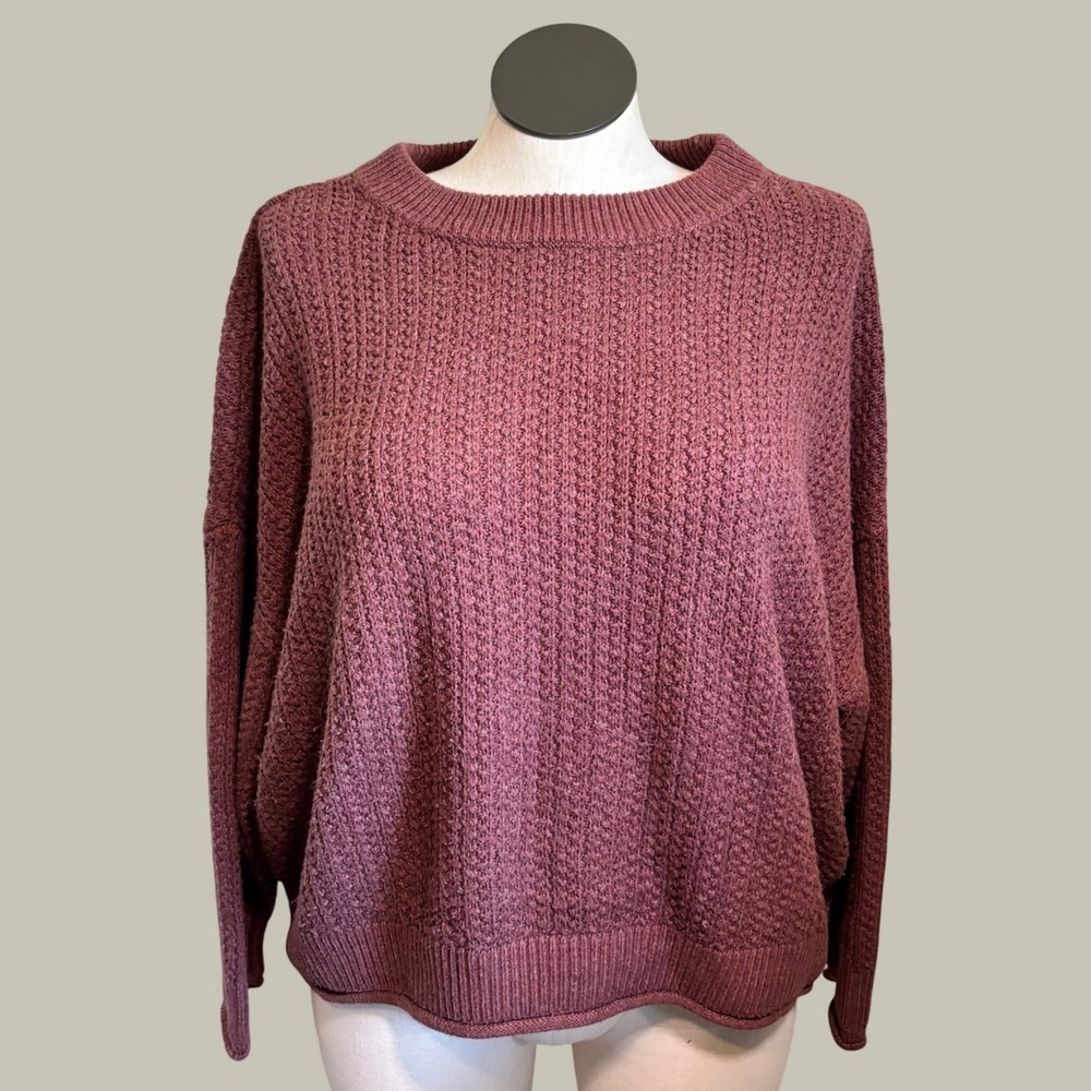 Universal Thread Sweater 2X Burgundy Cotton Waffle Knit Relaxed Cottagecore Boho